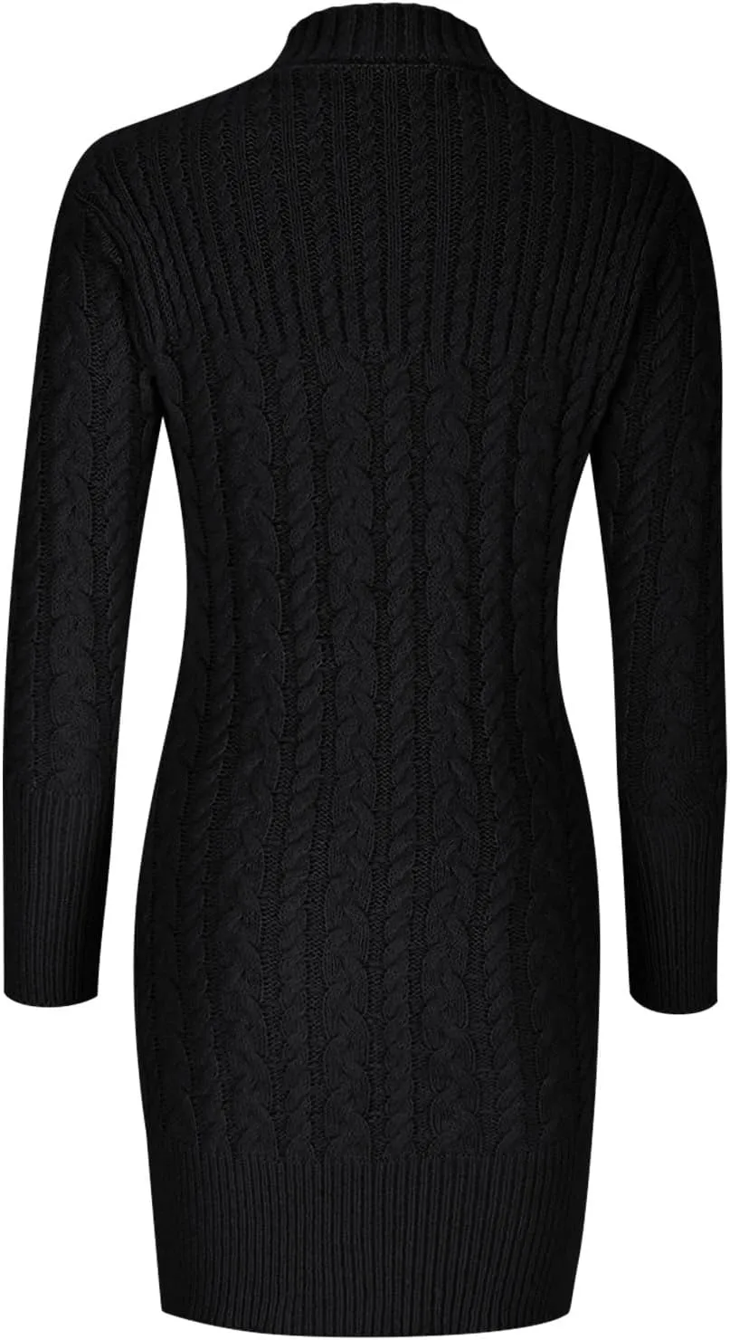 Women's Cabel Knit Bodycon Mini Dress Long Sleeve Fall Crewneck Mini Dress Cocktarl Party Pullover Sweater Dresses