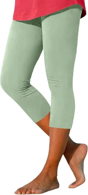 Women's Capri Yoga Pants Stretch High Waist Elastic Cropped Pants Resort Beach Leggings Casual Summer Pedal Pushers