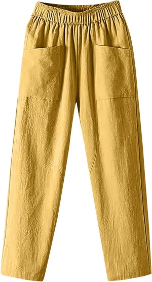Womens Cargo Pants, Summer Casual Straight Leg Pants Peasant Linen Drawstring High