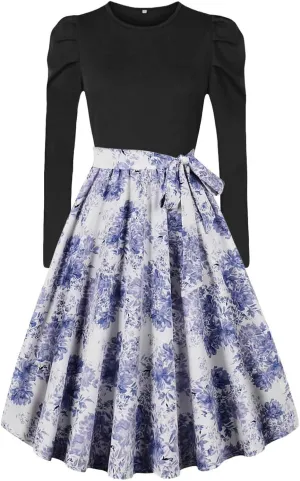 Women's Casual Dresses Womens Long Sleeve Dress Flowy Swing Pleated Boho Tie Waist A-Line Ruffle Mini Dresses