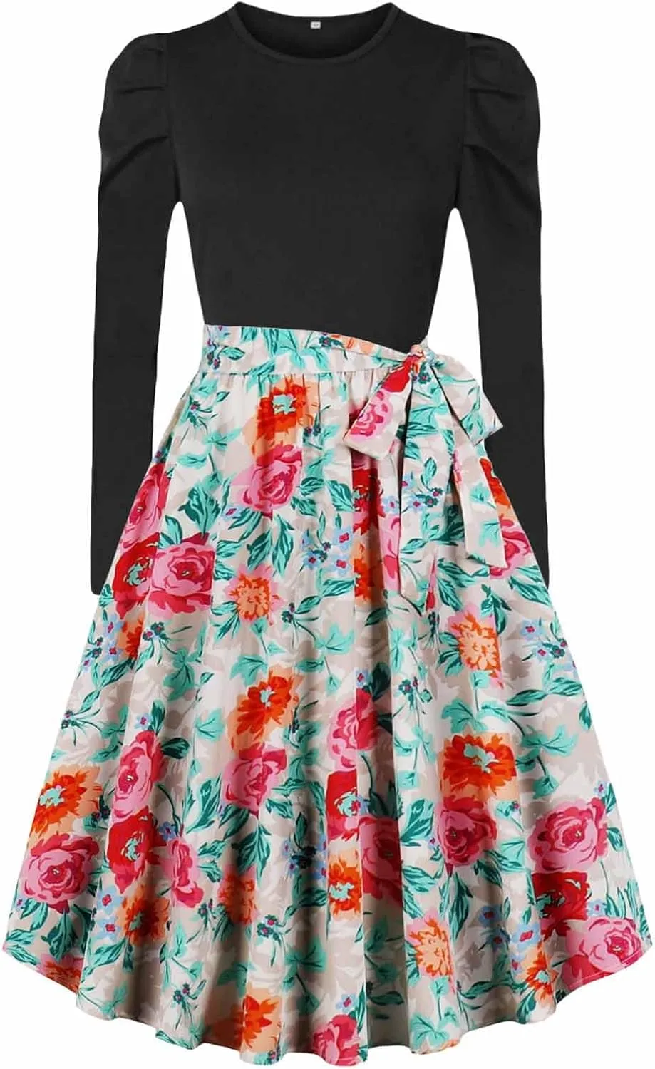 Women's Casual Dresses Womens Long Sleeve Dress Flowy Swing Pleated Boho Tie Waist A-Line Ruffle Mini Dresses