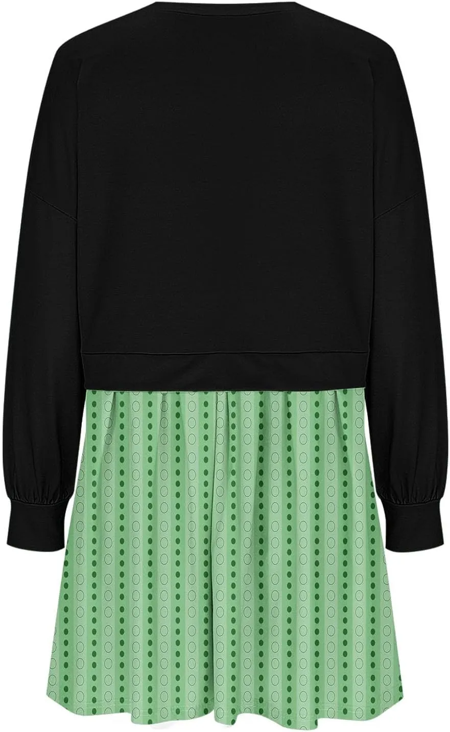 Women's Casual Dresses Womens Long Sleeve Dress Pleated Floral Crew Neck Flowy Swing A-Line Mini Dresses for Women