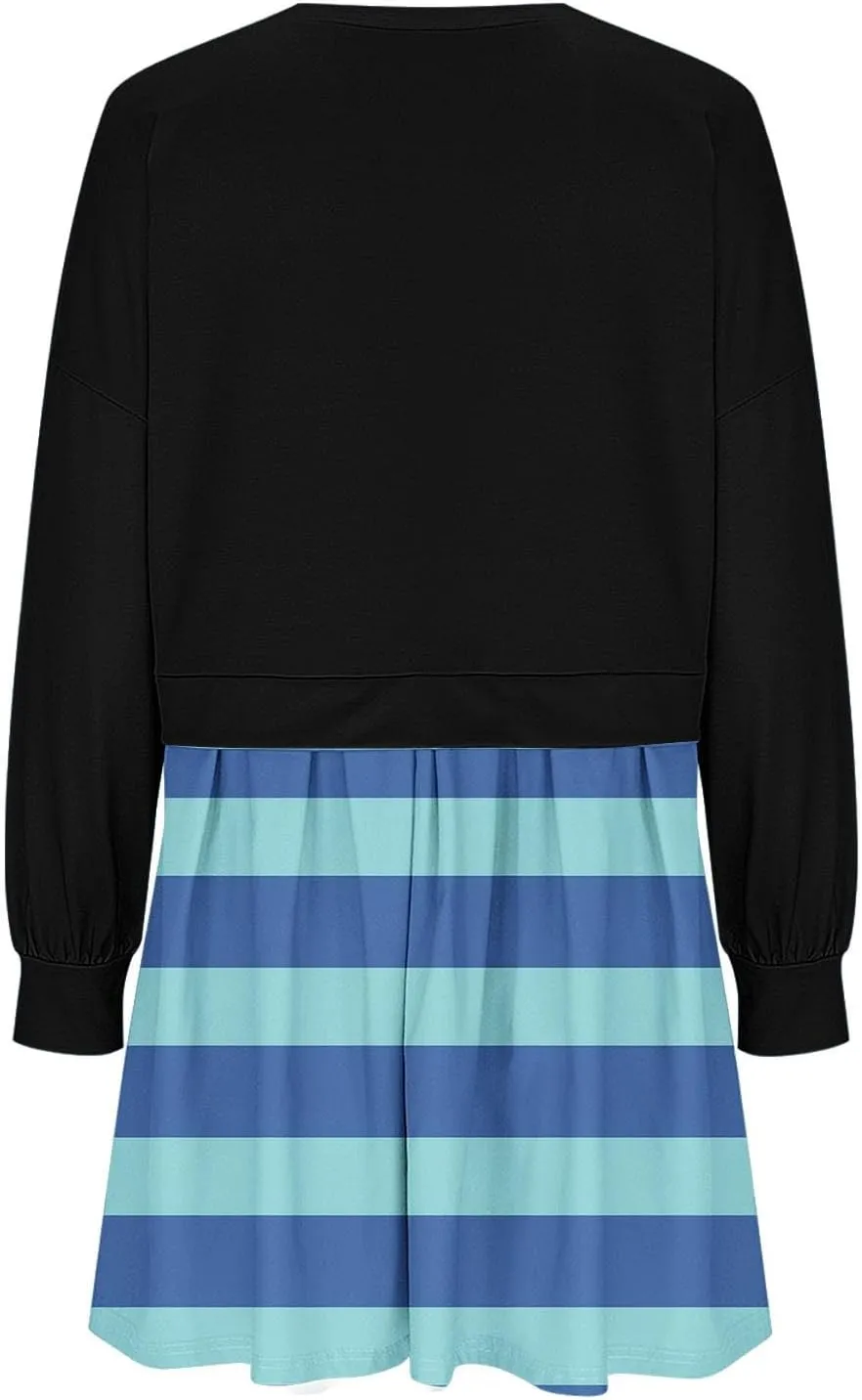 Women's Casual Dresses Womens Long Sleeve Dress Pleated Floral Crew Neck Flowy Swing A-Line Mini Dresses for Women