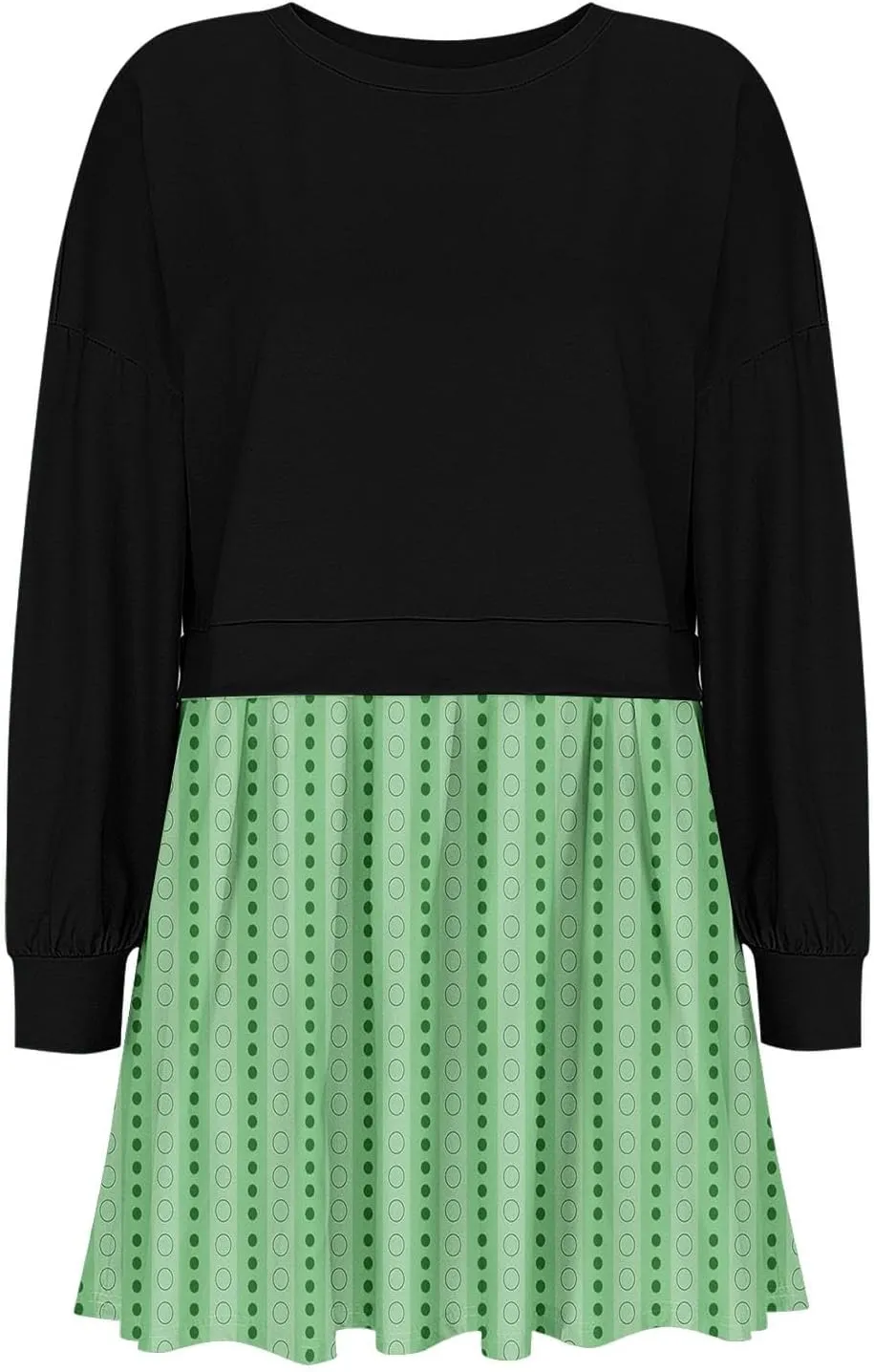 Women's Casual Dresses Womens Long Sleeve Dress Pleated Floral Crew Neck Flowy Swing A-Line Mini Dresses for Women