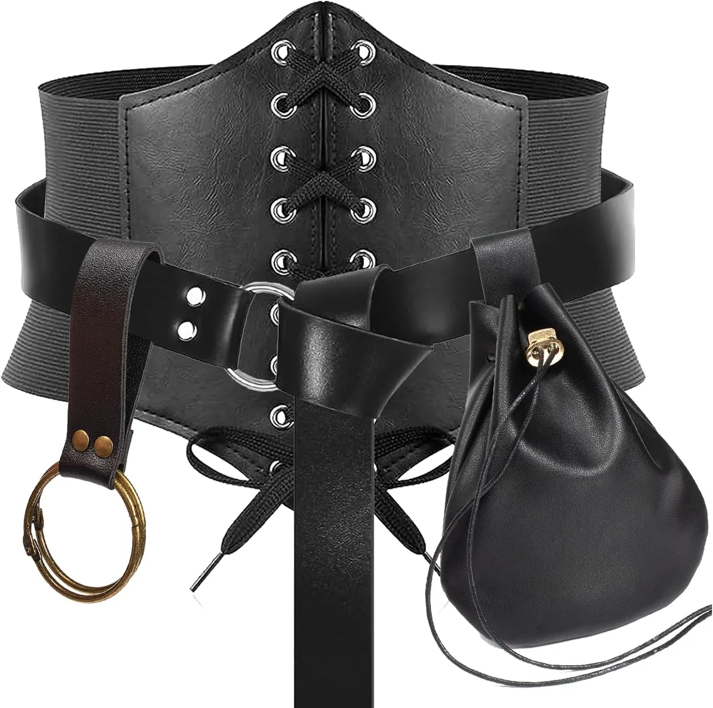 Womens Corset Belt Belt Pouch Waist Bag Fanny Pack Coin Purse Medieval Renaissance Costume Accessories (Black, M-Waist/31.5"-38")