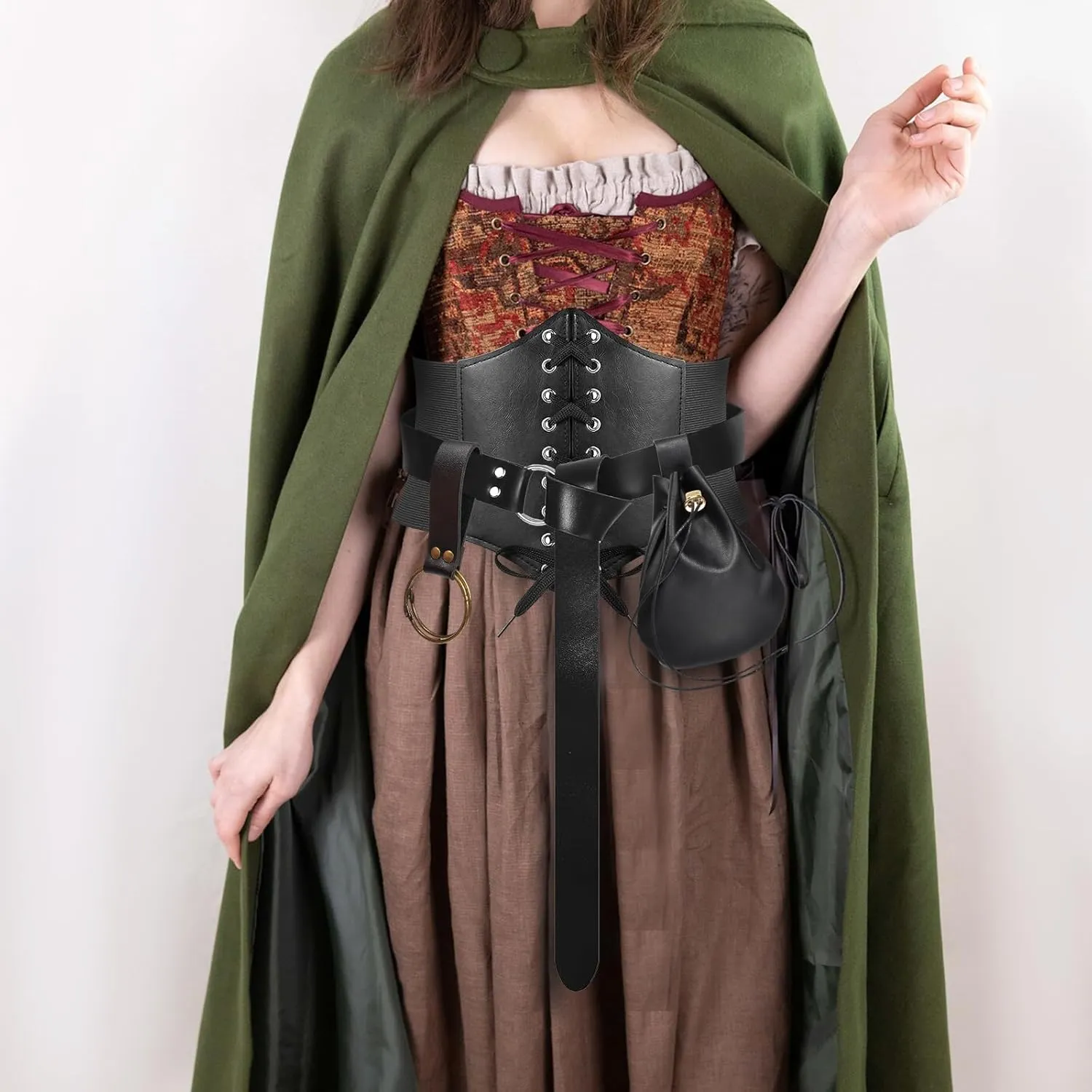 Womens Corset Belt Belt Pouch Waist Bag Fanny Pack Coin Purse Medieval Renaissance Costume Accessories (Black, M-Waist/31.5"-38")