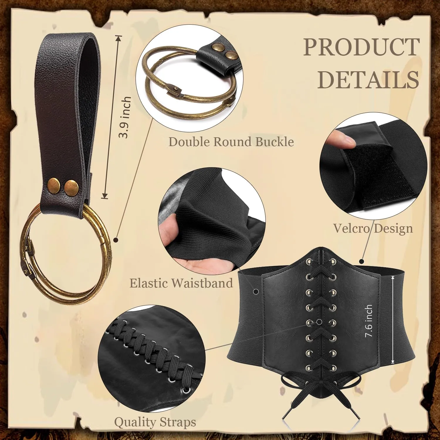 Womens Corset Belt Belt Pouch Waist Bag Fanny Pack Coin Purse Medieval Renaissance Costume Accessories (Black, M-Waist/31.5"-38")