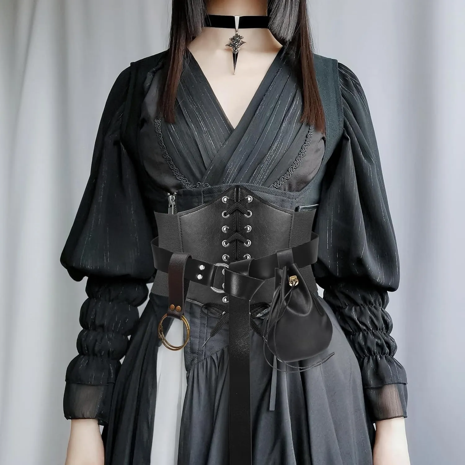 Womens Corset Belt Belt Pouch Waist Bag Fanny Pack Coin Purse Medieval Renaissance Costume Accessories (Black, M-Waist/31.5"-38")
