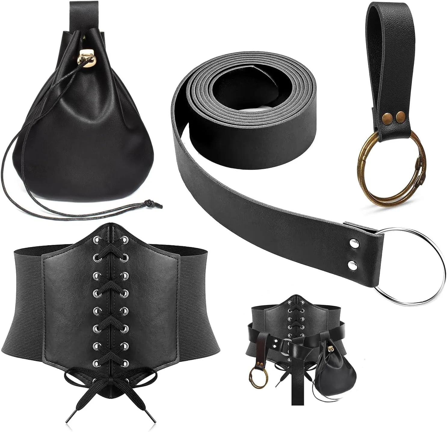 Womens Corset Belt Belt Pouch Waist Bag Fanny Pack Coin Purse Medieval Renaissance Costume Accessories (Black, M-Waist/31.5"-38")