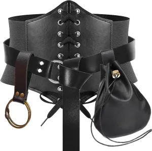 Womens Corset Belt Belt Pouch Waist Bag Fanny Pack Coin Purse Medieval Renaissance Costume Accessories (Black, M-Waist/31.5"-38")