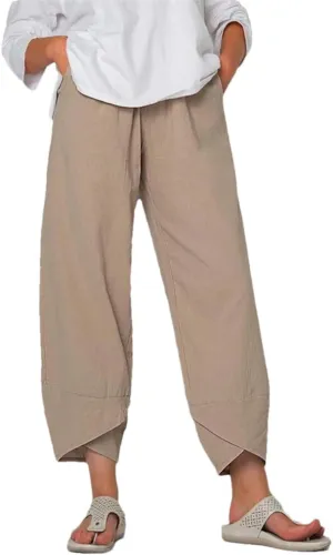 Women's Cotton and Linen Harem Pants Casual Solid Color Pocket High Waist Loose Wide Leg Pants
