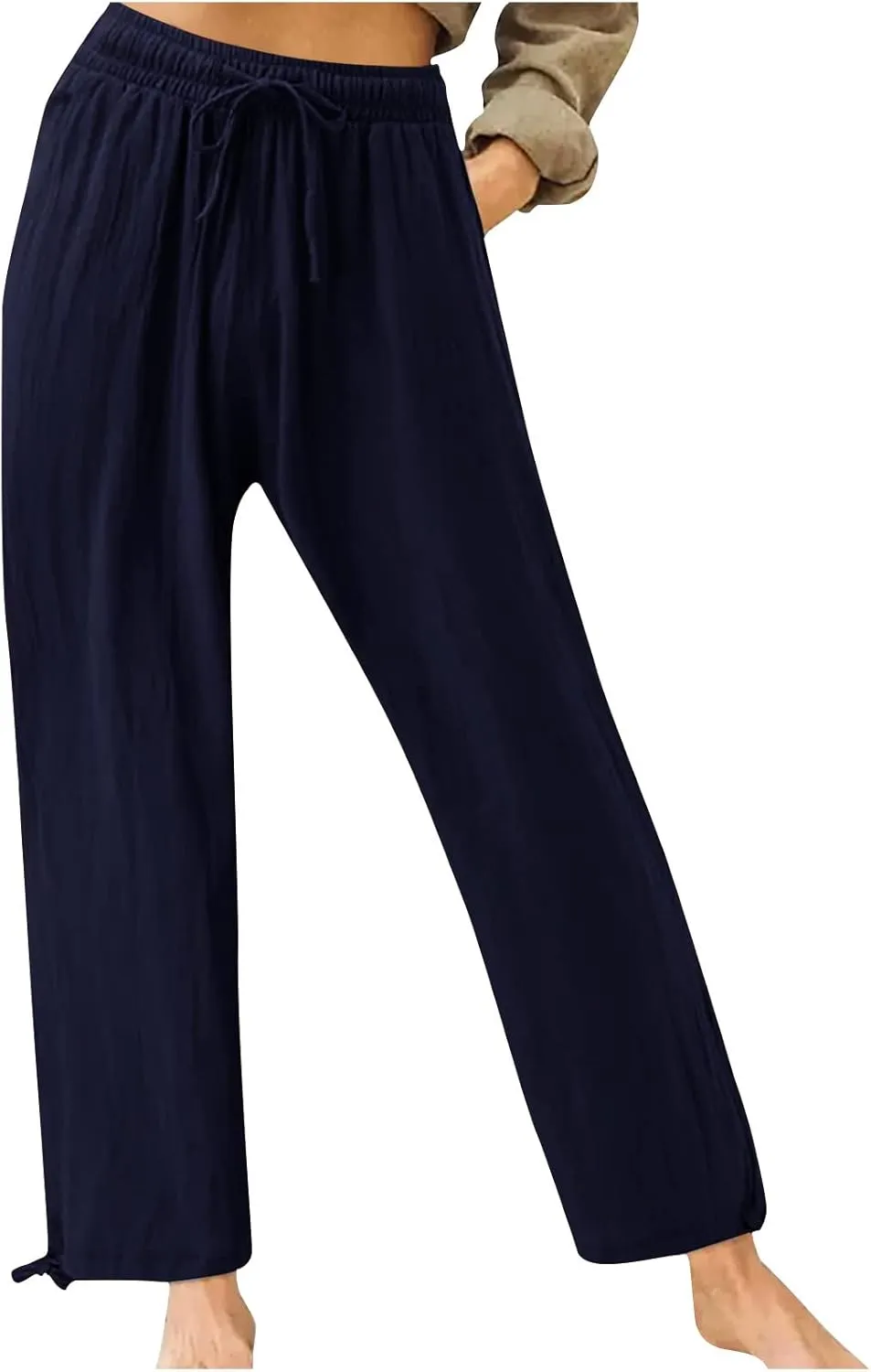 Womens Elastic High Waisted Palazzo Pants 2024 Summer Trendy Casual Wide Leg Pant Long Lounge Trousers with Pocket