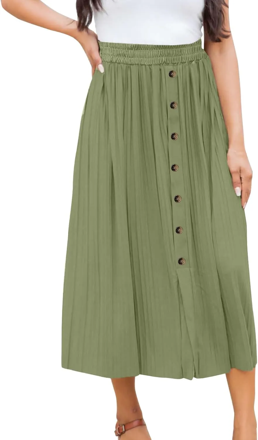 Women's Elastic Waist Party Shiny Accordion Pleated Midi Skirt Swimsuit Skirts