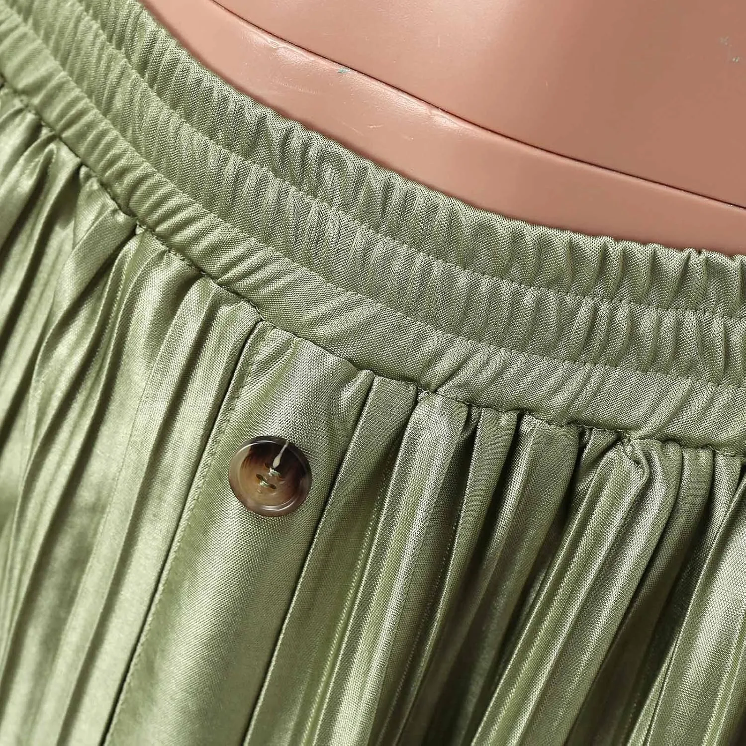Women's Elastic Waist Party Shiny Accordion Pleated Midi Skirt Swimsuit Skirts