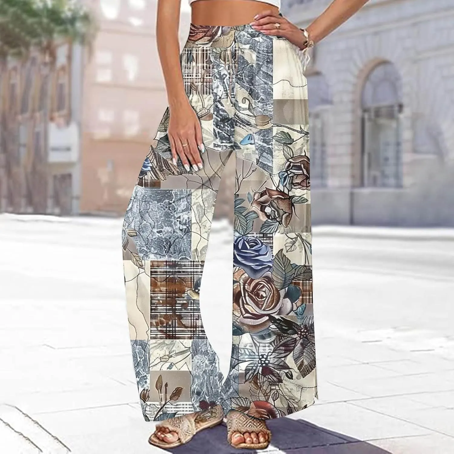 Women's Ethnic Style Palazzo Pants Vintage Boho Print Yoga Dance Pants Casual Loose Fit High Waist Wide Leg Trousers