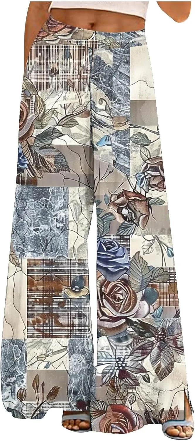 Women's Ethnic Style Palazzo Pants Vintage Boho Print Yoga Dance Pants Casual Loose Fit High Waist Wide Leg Trousers