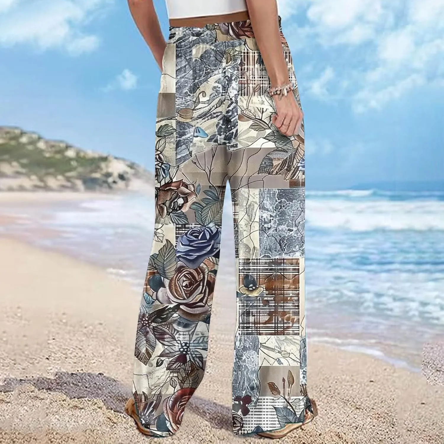 Women's Ethnic Style Palazzo Pants Vintage Boho Print Yoga Dance Pants Casual Loose Fit High Waist Wide Leg Trousers