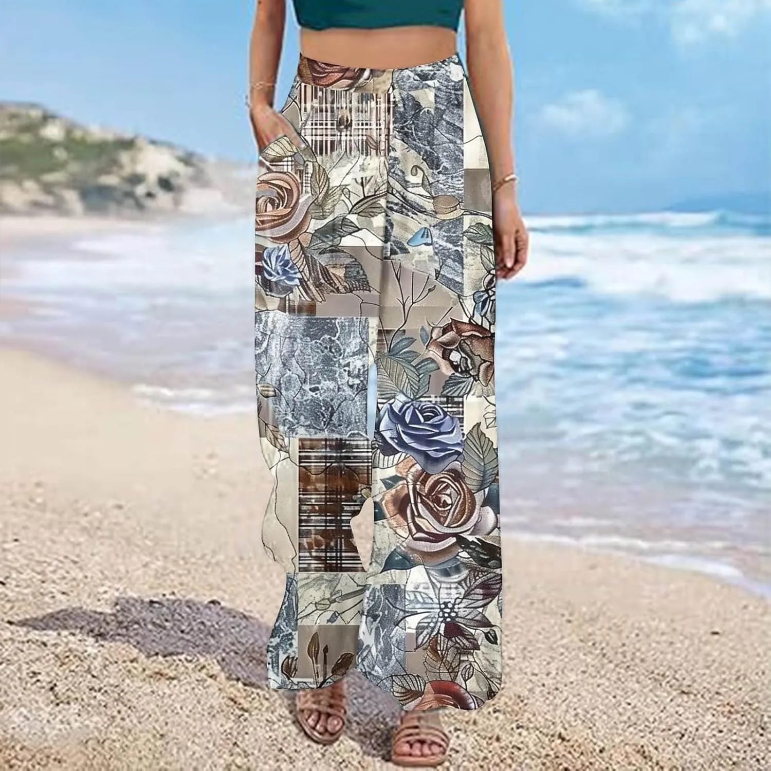 Women's Ethnic Style Palazzo Pants Vintage Boho Print Yoga Dance Pants Casual Loose Fit High Waist Wide Leg Trousers