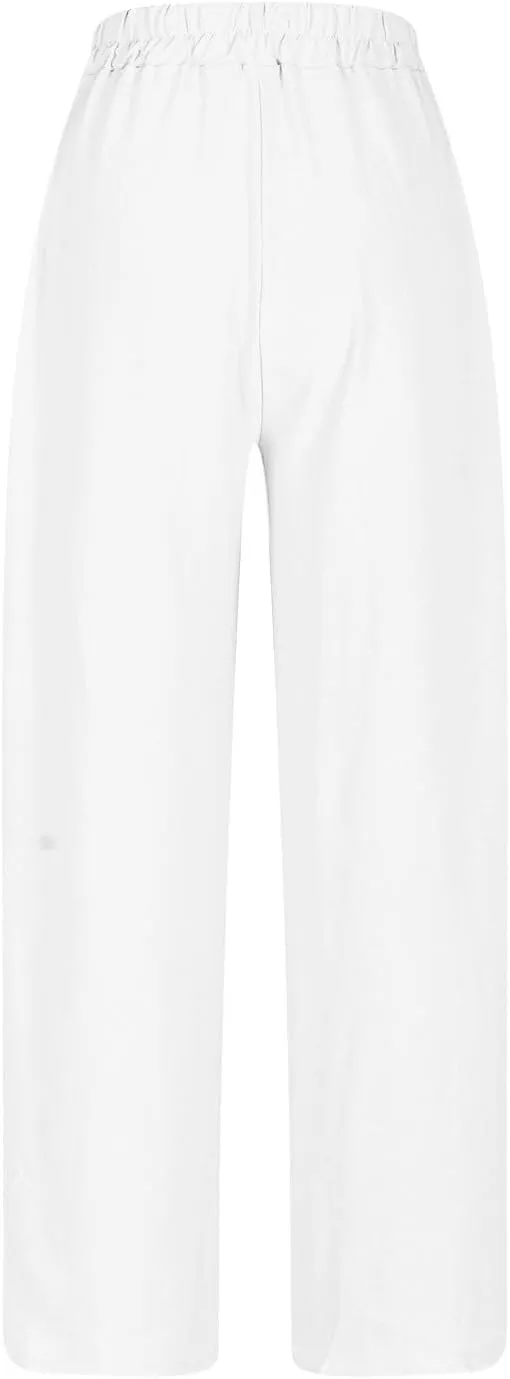 Women's High Waist Elastic Waist Lounge Pant Solid Color Cotton Linen Casual Pant Lightweight Thin Beach Trousers