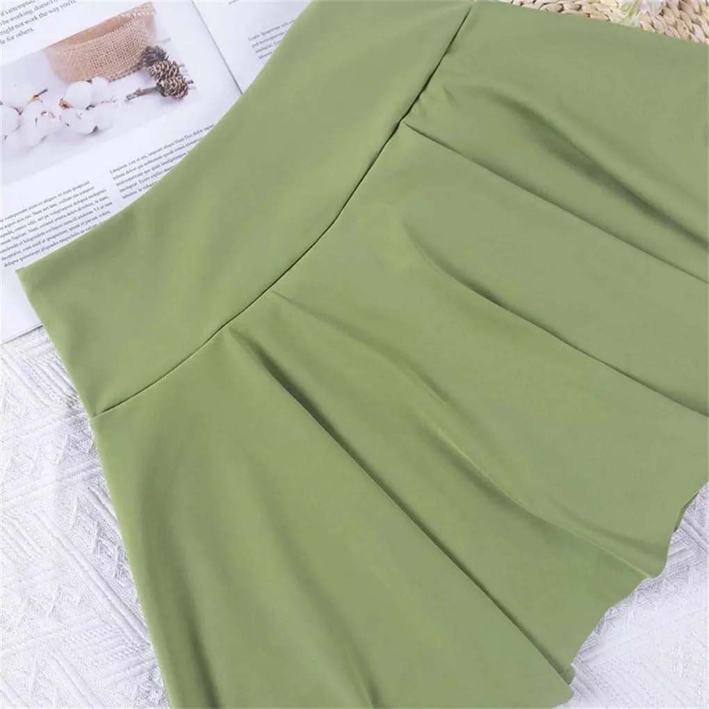 Women's High Waist Solid Color Tennis Sports Skirt Yoga Fitness Elastic Golf Skorts