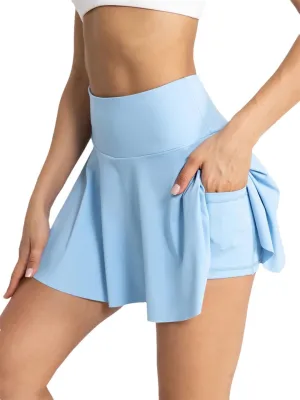 Women's High Waist Solid Color Tennis Sports Skirt Yoga Fitness Elastic Golf Skorts