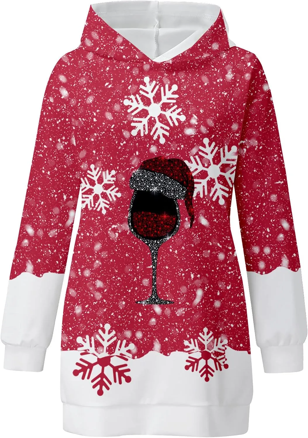 Women's Hoodies Sweatshirt Dresses Fashion Christmas Print Casual Loose Long Sleeve Pullover Jumper Plus Size