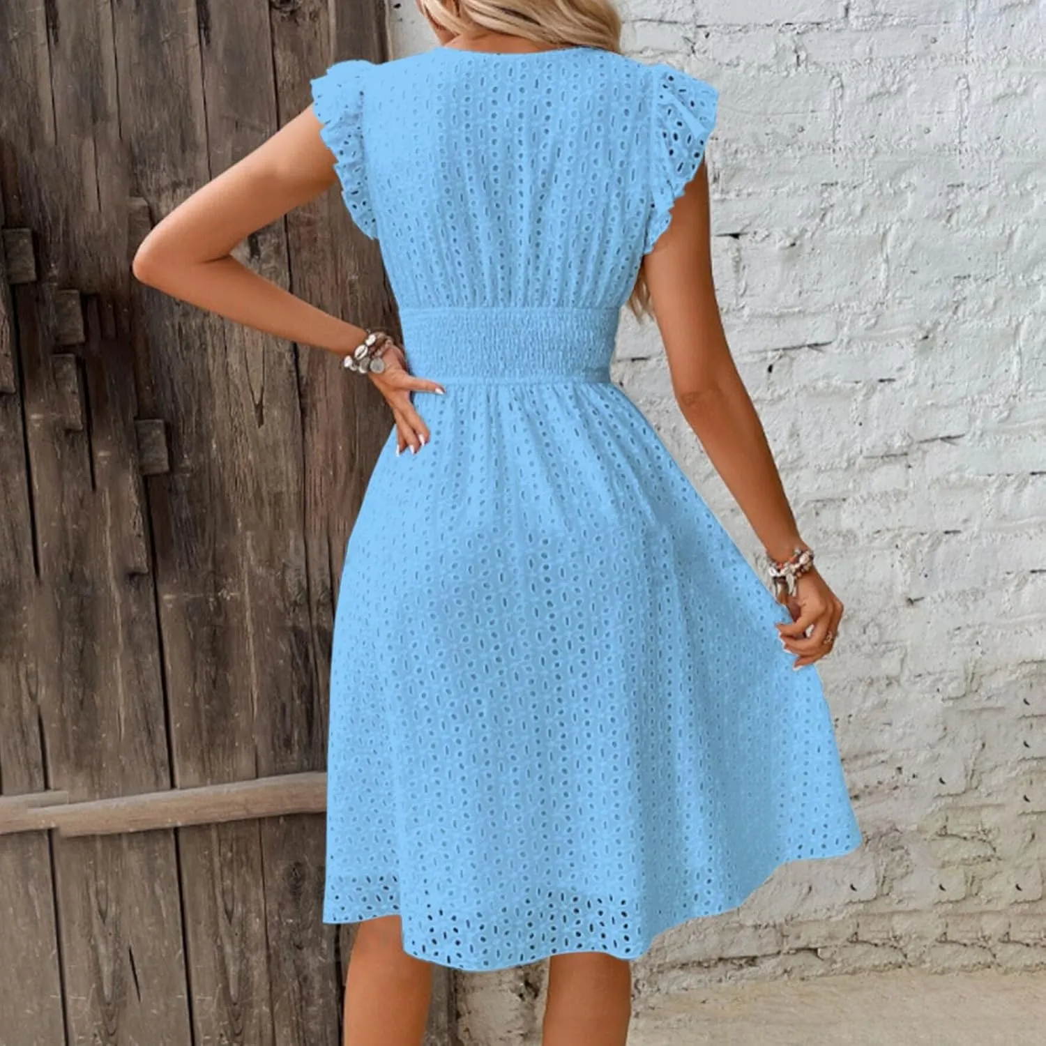 Women's MIDI Lace Cutout Slimming V Neck Plus Size Dress Basics T Shirt Dress