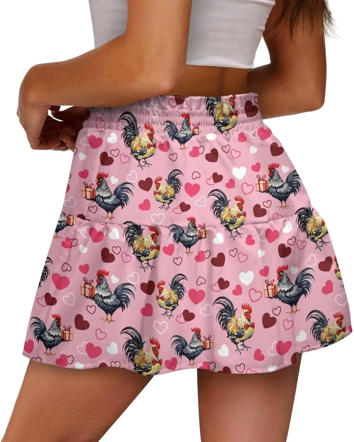 Women's Mini Skirt with Ruffle Hem Stretchy Flared High Waist A-Line Pleated Skirt Casual Loose Short Skirt XS-XL