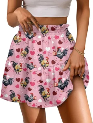 Women's Mini Skirt with Ruffle Hem Stretchy Flared High Waist A-Line Pleated Skirt Casual Loose Short Skirt XS-XL