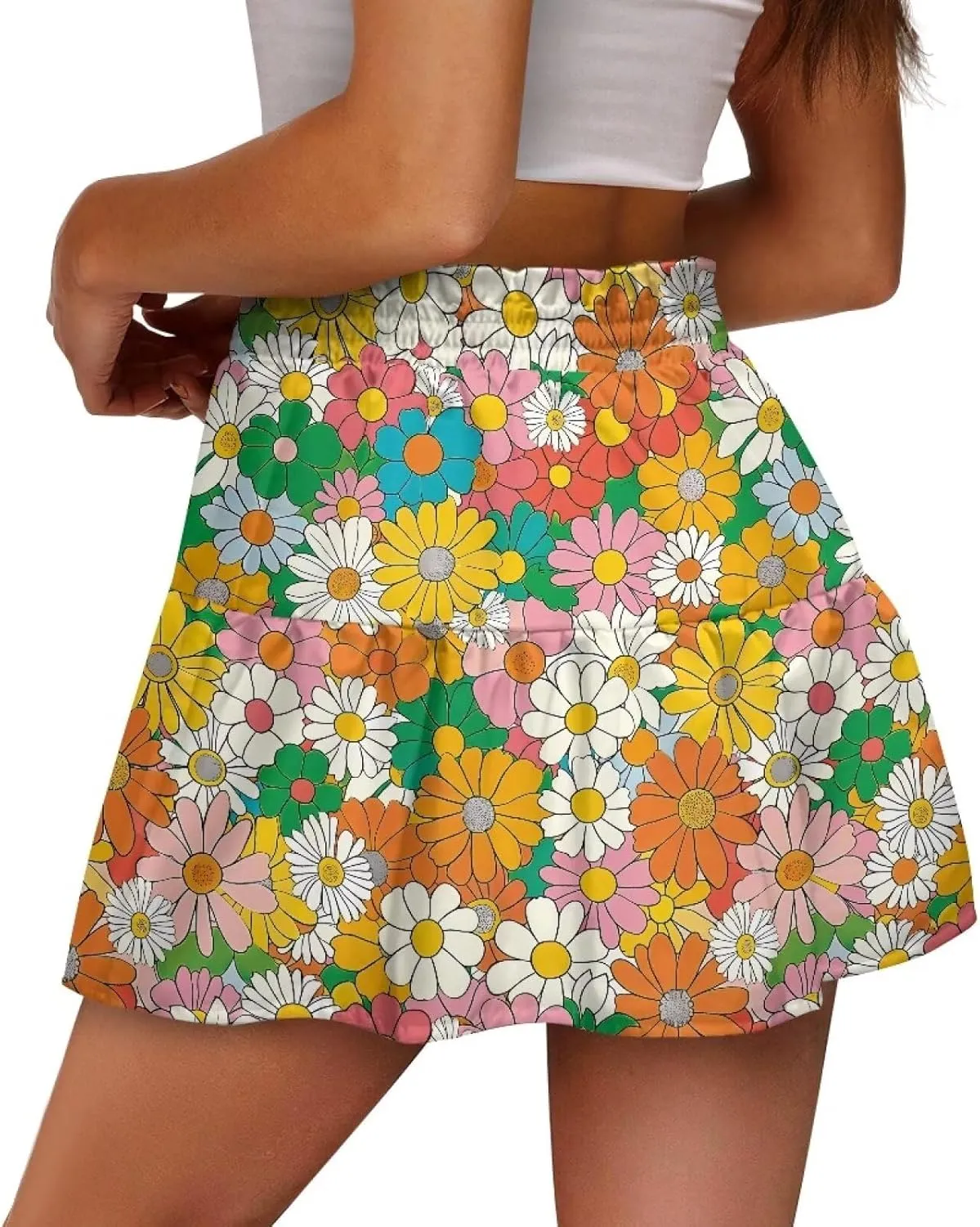 Women's Mini Skirt with Ruffle Hem Stretchy Flared High Waist A-Line Pleated Skirt Casual Loose Short Skirt XS-XL