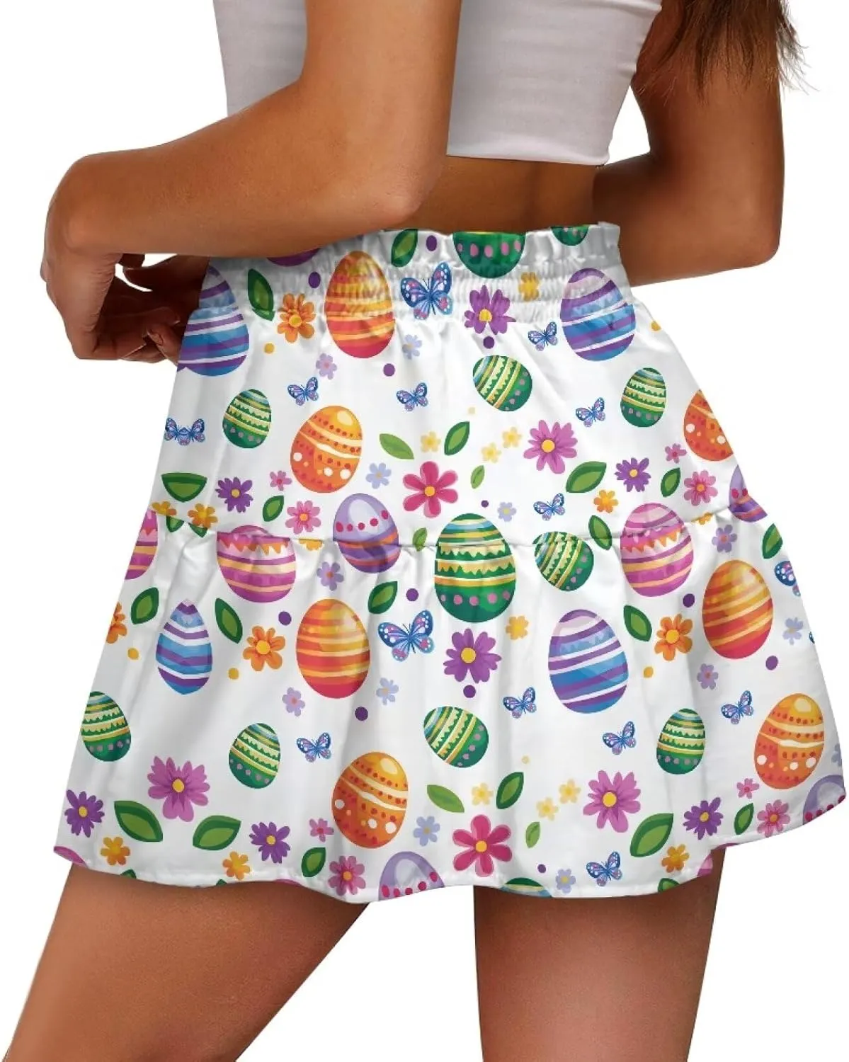 Women's Mini Skirt with Ruffle Hem Stretchy Flared High Waist A-Line Pleated Skirt Casual Loose Short Skirt XS-XL