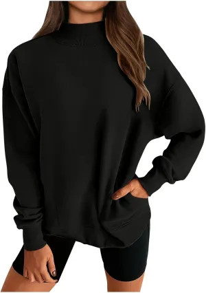 Womens Oversized Sweatshirt Solid Color Mock Neck Long Sleeve Loose Pullover Tops Fall Y2K Hoodies with Pockets