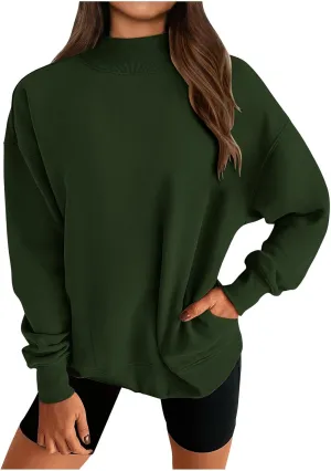 Womens Oversized Sweatshirt Solid Color Mock Neck Long Sleeve Loose Pullover Tops Fall Y2K Hoodies with Pockets