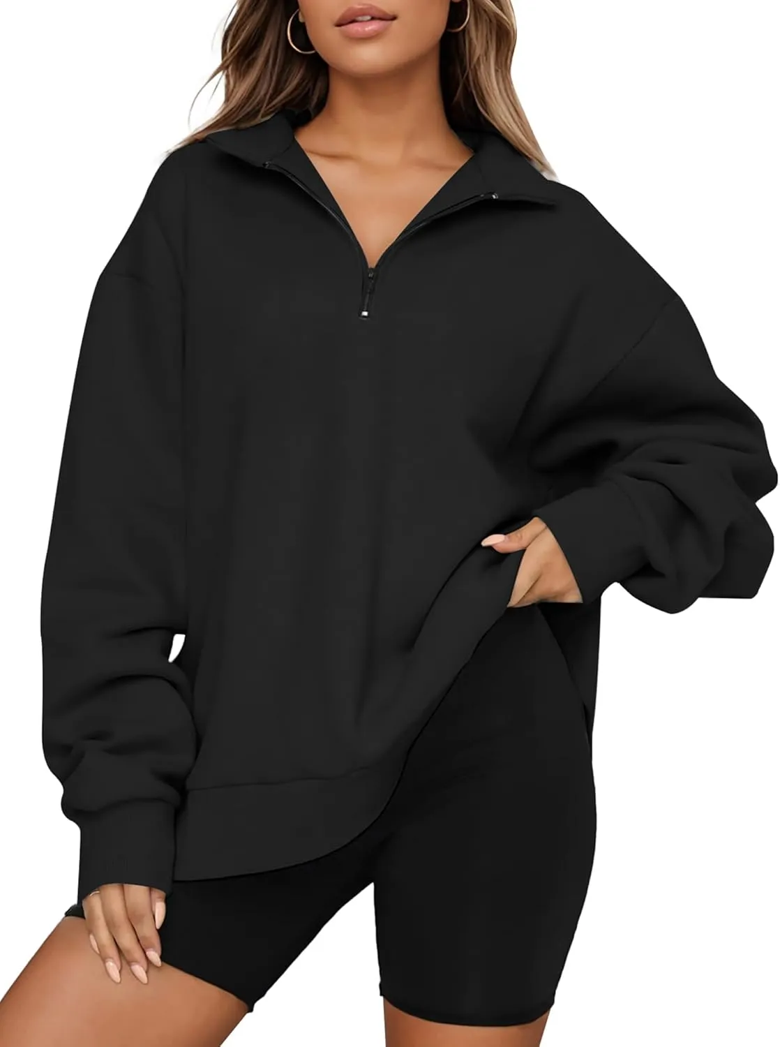 Womens Oversized Sweatshirts Half Zip Pullover 2024 Fall Trendy Fashion Outfits Drop Shoulder Tunic Pullover Tops