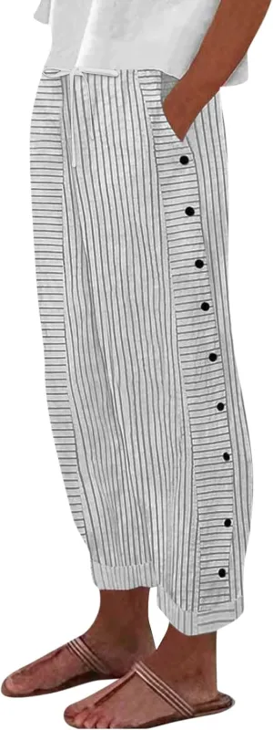 Womens Pants, Casual Pants Straight Leg Loose Peasant Linen Cotton Women Side