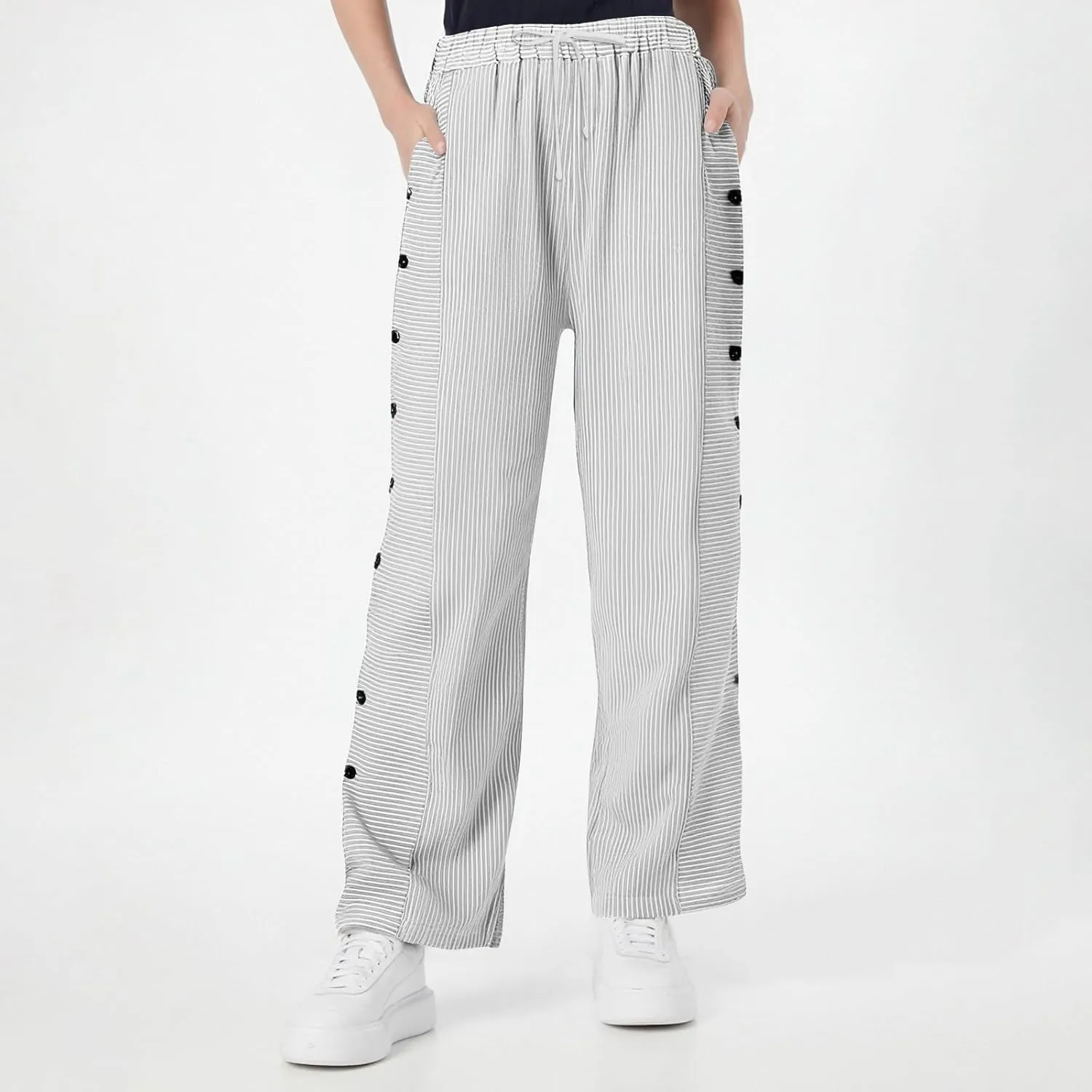 Womens Pants, Casual Pants Straight Leg Loose Peasant Linen Cotton Women Side