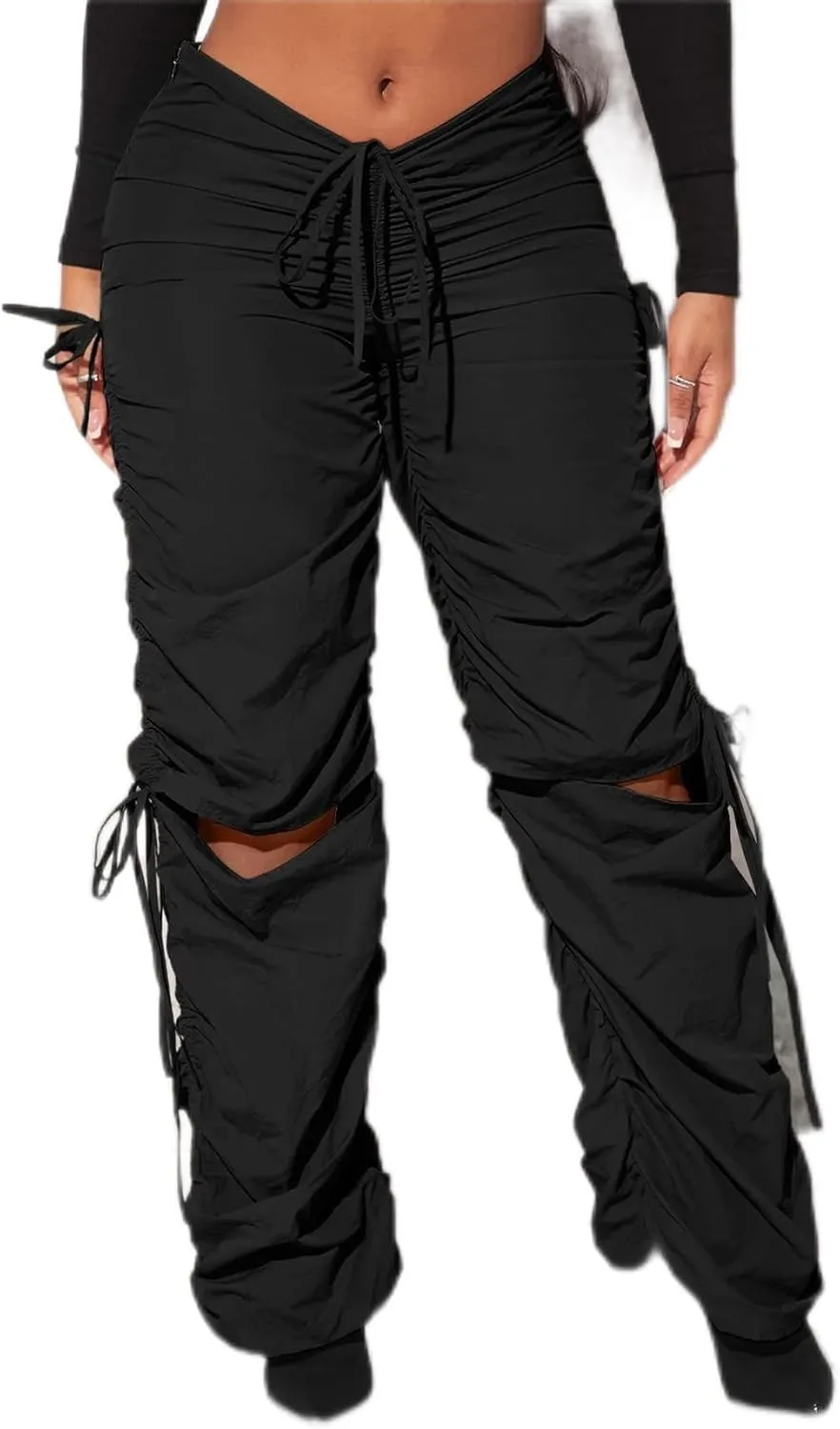 Women's Pants Drawstring Waist Cutout Ruched Parachute Pants Pant for Women