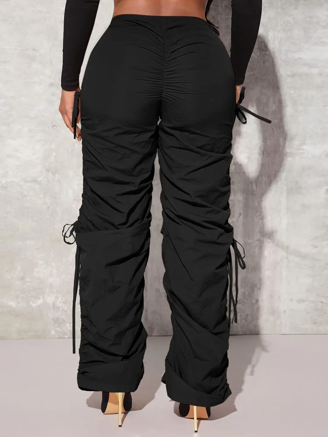 Women's Pants Drawstring Waist Cutout Ruched Parachute Pants Pant for Women