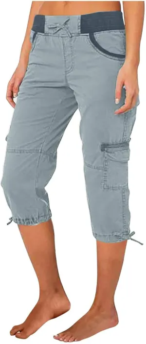 Women's Pants, High Waist Wide Leg Capri Pants with Pockets Workout Cropped