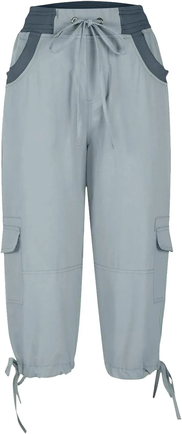 Women's Pants, High Waist Wide Leg Capri Pants with Pockets Workout Cropped