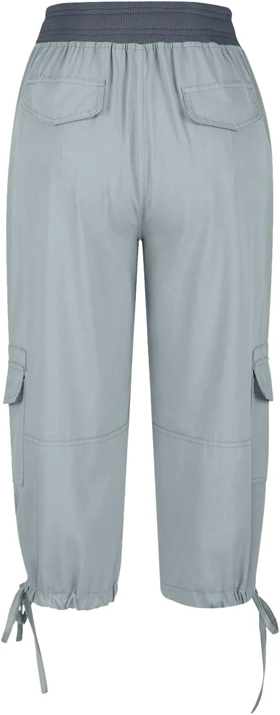 Women's Pants, High Waist Wide Leg Capri Pants with Pockets Workout Cropped