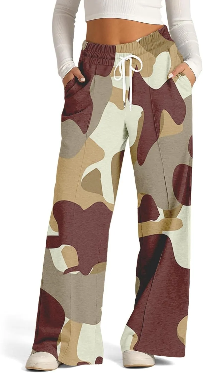 Women's Pants, Straight Leg High Waisted Pants Cotton Linen Wide Palazzo Sweatpants