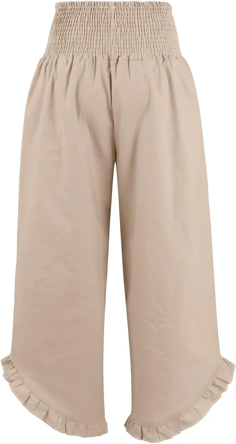 Women's Pants, Straight Leg Linen Pants Summer Wide High Waisted Lightweight Summmer