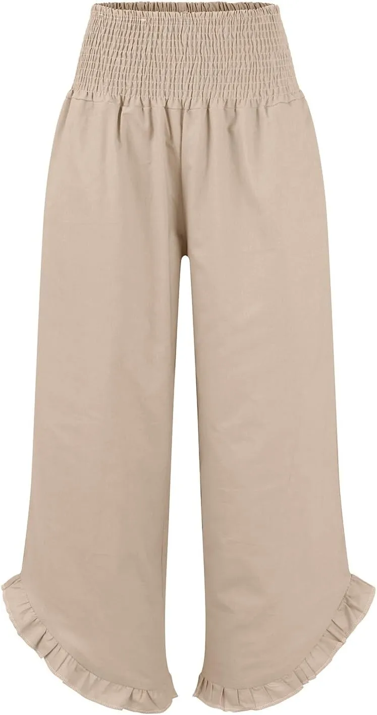 Women's Pants, Straight Leg Linen Pants Summer Wide High Waisted Lightweight Summmer