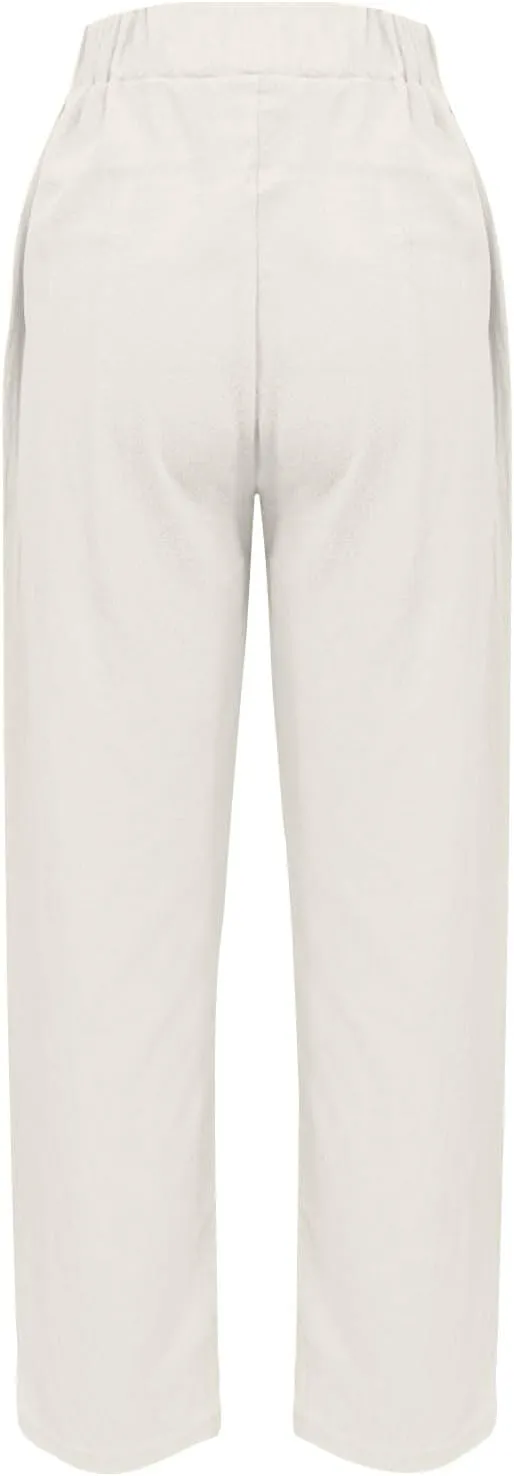 Womens Pants, Straight Leg Peasant Pants Casual Linen Striped Side Capri 2025