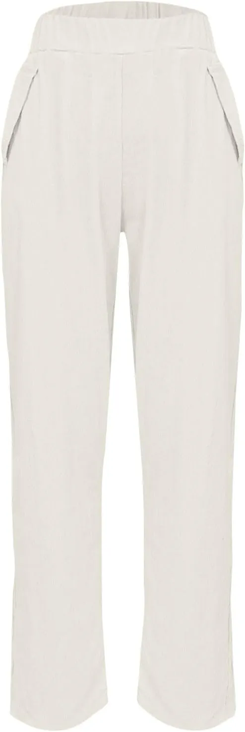 Womens Pants, Straight Leg Peasant Pants Casual Linen Striped Side Capri 2025