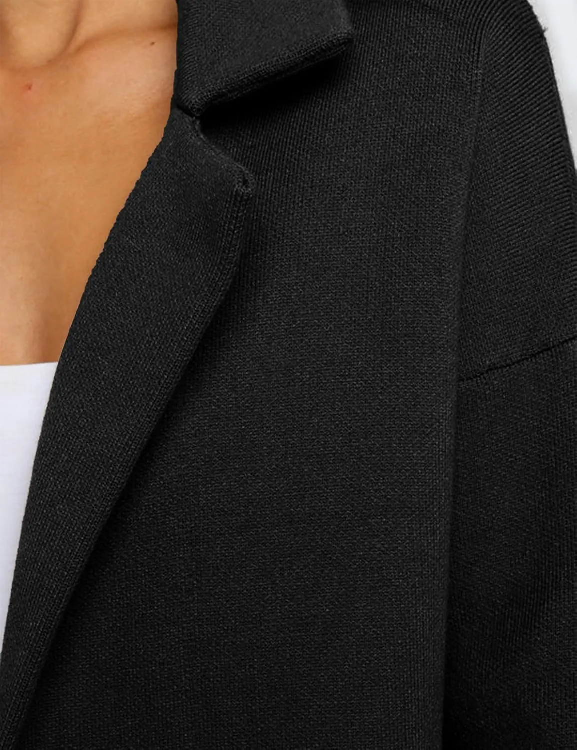 Womens Pea Coat Wool Open Front Solid Color Notch Lapel Mid Long Trench Blazer Overcoat