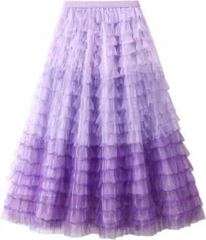 Women's Ruffles Tulle Skirt Fairy Pleated High Waist Maxi Mesh Skirt Long Tutu Party Skirt