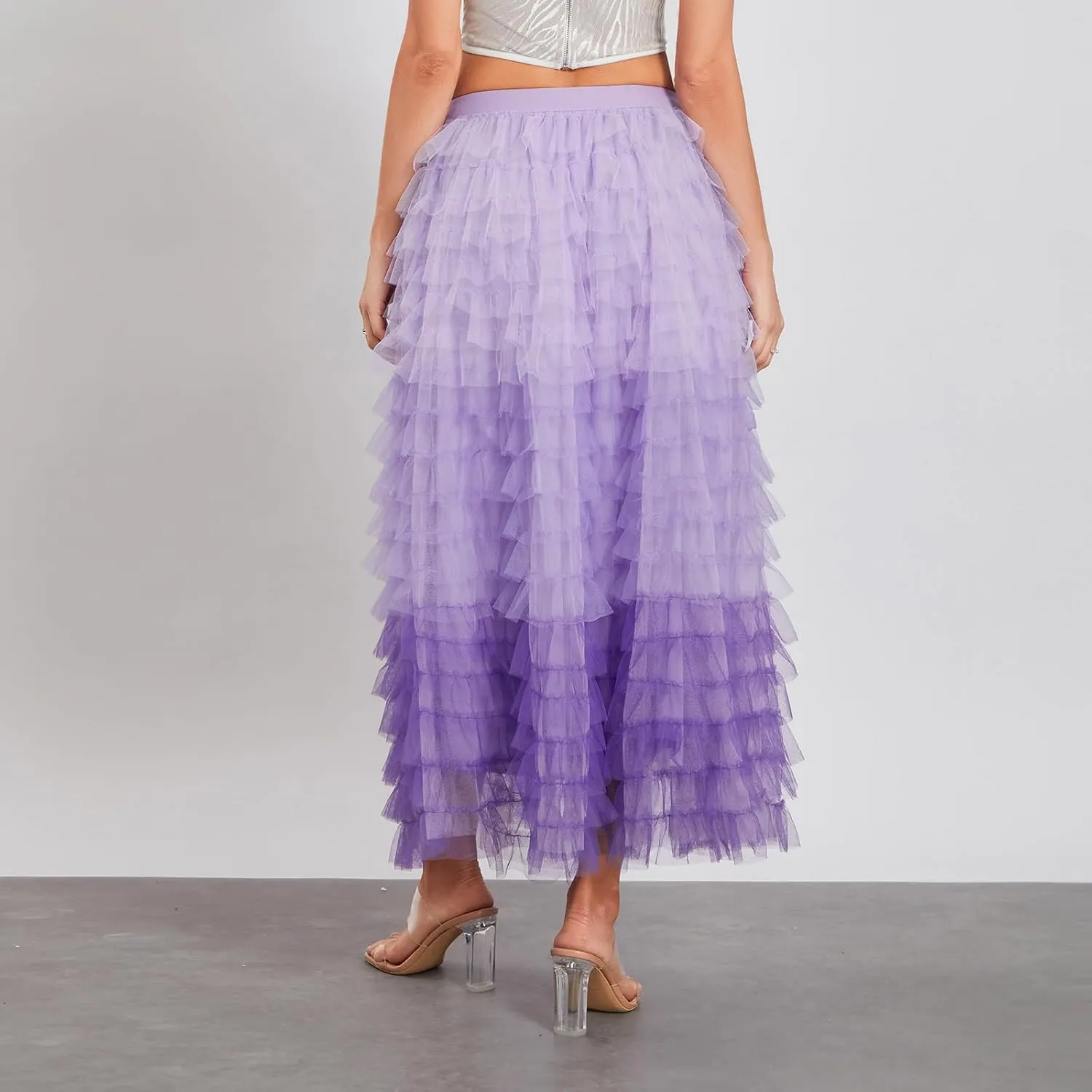 Women's Ruffles Tulle Skirt Fairy Pleated High Waist Maxi Mesh Skirt Long Tutu Party Skirt
