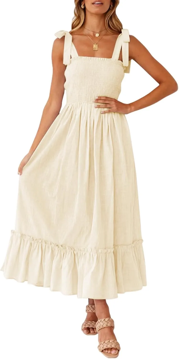 Women's Square Collar Dress 2025 Spring Summer Boho Spaghetti Strap Ruffle Hemline A Line Beach Mini Dresses